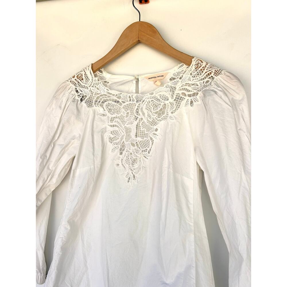 Rebecca Taylor White Eyelet Lace Top Long Sleeve Cotton 2 Romantic Feminine - Picture 5 of 7